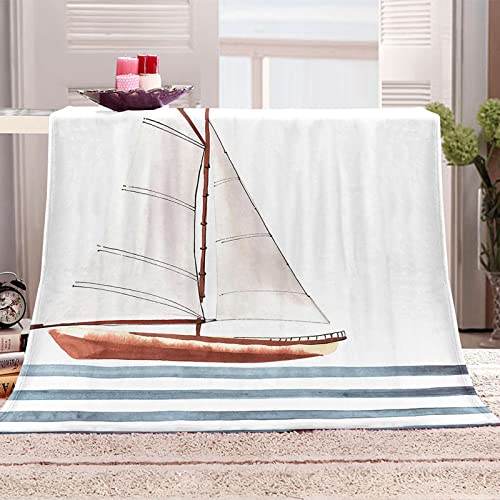 Flanelldecke 150x200Cm Decke Sofa Kuscheldecke Flauschige Flauschdecke Decke 3D Weißes Segelboot Gemälde Wohndecke Blanket Weich Und Warme Als Sofadecke Couchdecke Tagesdecke Flanell Fleecedecke von VACSAX