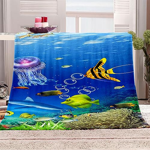 Kuscheldecke Flauschig Kleine Fische Unter Dem Meer Blau Flanell Decke 3D Flauschig Weich Warm Plüsch Wohndecke Fleece Tagesdecke Decke Für Sofa 100x120Cm Flauschige Decke Geschenke Für Kinder Jungs von VACSAX