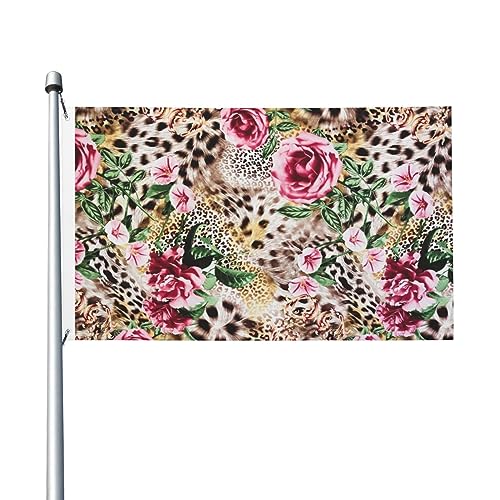 Tier Tiger Leopard Print Rose Blume Druck Flagge 90 x 152 cm Outdoor Garten Flaggen Langlebig Haus Flaggen Banner Dekor für Hof Veranda Rasen von VACSAX