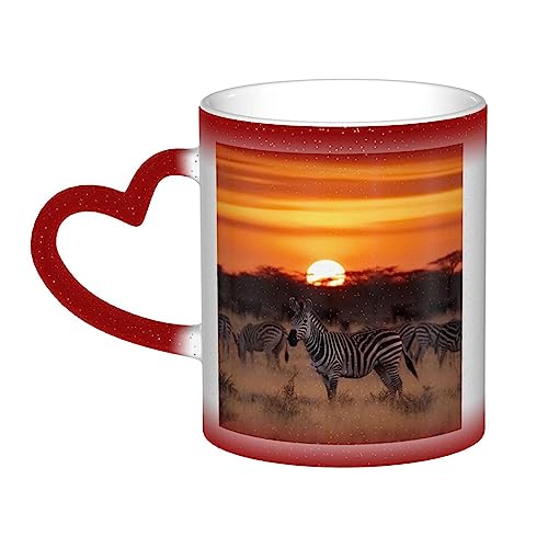 VACSAX Wärmewechselnde Tasse Keramik Kaffeetassen Afrika Sonnenuntergang Zebra Print Hitzeempfindliche Porzellan Teetasse von VACSAX