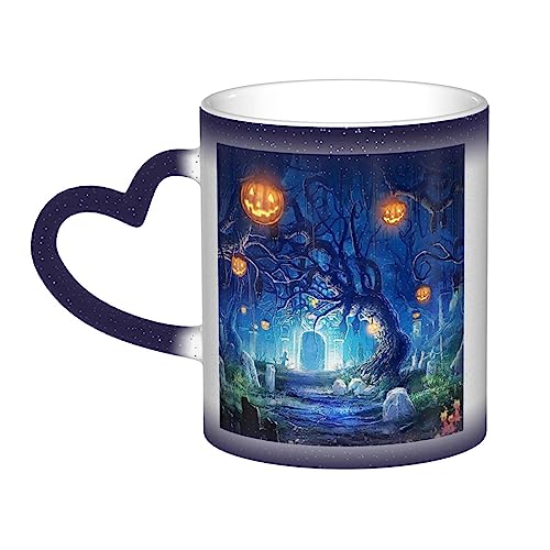 VACSAX Wärmewechselnde Tasse Keramik Kaffeetassen Halloween Kürbis Baum Blau Druck Hitzeempfindliche Porzellan Teetasse VACSAX Wärmewechselnde Tasse Keramik Kaffeetassen Halloween Kürbis Baum Blau Druck Hitzeempfindliche Porzellan Teetasse von VACSAX