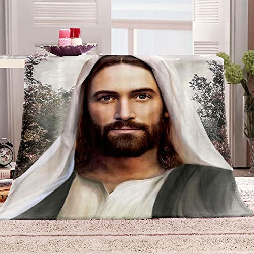 Wohndecke 3D Jesus Porträt Kuscheldecke 130x150Cm Warmer Winter Weich Sherpa Wohndecke Flauschige Couchdecke Für Erwachsene Blanket Sofadecke Decke Für Kinder Jungen Erwachsene von VACSAX