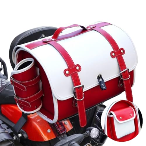 VAEVEN Motorrad Hecktasche für BMW Concept Link 2018, Wasserdichter Retro Motorrad Tasche Große Kapazität Motorrad Aufbewahrungstasche Motorrad Satteltasche Reisetasche,E Red+White von VAEVEN