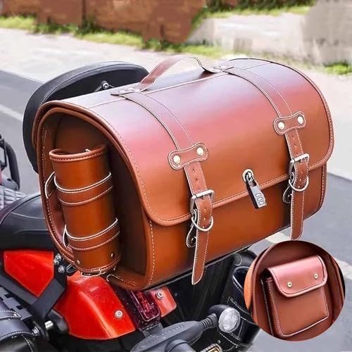 VAEVEN Motorrad Hecktasche für Piaggio Vespa GTS GTV 250 300, Leder Wasserdichter Retro Motorrad Tasche, Große Kapazität Motorrad Aufbewahrungstasche, Motorrad Zubehör,B Light Brown von VAEVEN