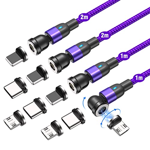 360° & 180° Rotation Magnetic Charging Cable(1m+1m+2m+2m), VAFOTON Fast Charging and Data Transfer Magnetic Cable (4Pack-Violett) von VAFOTON