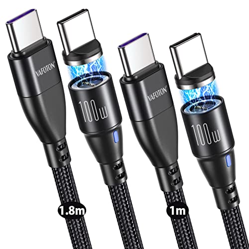 VAFOTON Type C 100W 20V/5A PD Magnetic Phone Charger Cable[2 Pack 1M+1.8M] for MBook Pro 2021,Pad Pro, Samsung Galaxy S22/S21/S20+Ultra, Xiaomi, Huwei von VAFOTON