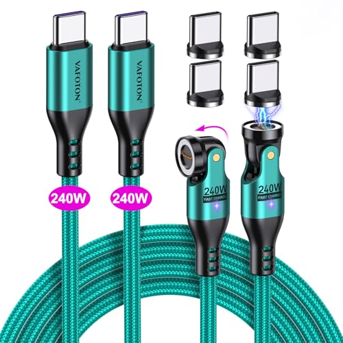 VAFOTON 240W USB C Magnet Ladekabel(2Pack, 1.8m/1.8m), 240W(48V/5A) PD Schnelllade Magnetisches Ladekabel, 9Pins USB C auf Typ C Ladekabel Magnetisch für Tablet/Laptop/MaBook(Grün) von VAFOTON