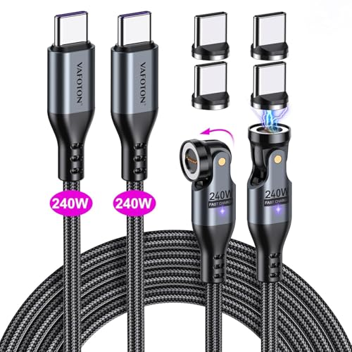 VAFOTON 240W USB C Magnet Ladekabel(2Pack, 1.8m/1.8m), 240W(48V/5A) PD Schnelllade Magnetisches Ladekabel von VAFOTON