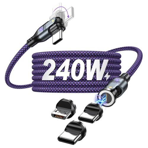 VAFOTON 240W USB C Magnet Ladekabel 9Pin, PD Schnelllade Magnetisches Ladekabel/USBC to USBC Dual Head 180° Drehung/540° Magnetladekabel 1.8m für MaBook/Laptop/Tablet/Smartphone von VAFOTON