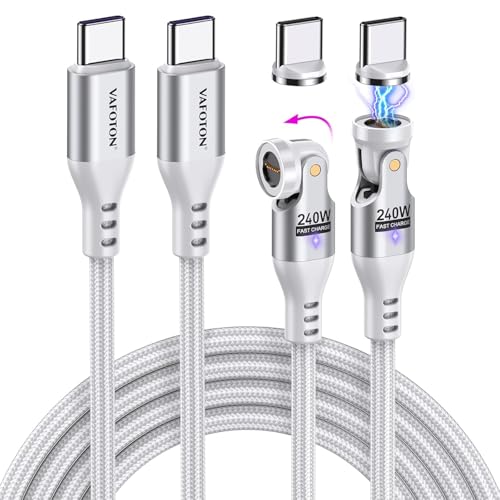 VAFOTON 240W USB C Magnet Ladekabel 9Pins (2Pack, 1m/1.8m), 240W(48V/5A) PD Schnelllade Magnetisches Ladekabel, USB C auf Typ C Ladekabel Magnetisch für Tablet/Laptop/MaBook von VAFOTON