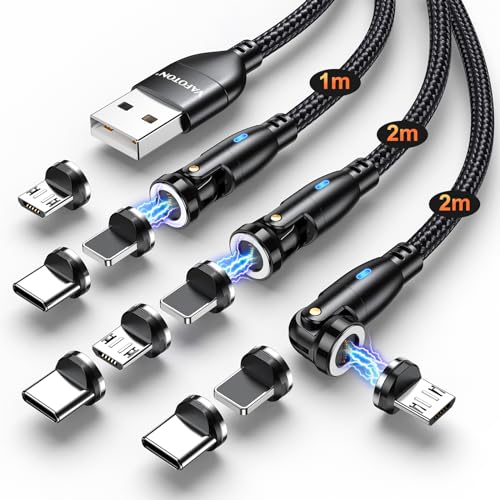 VAFOTON 9Pin Magnet Ladekabel [3Stück, 2m+2m+1m], 360°&180° Magnetisches USB Ladekabel, 3 in 1 Magnetisches Datenkabel 18W, für Typ C/Micro USB/i-Produkte/Smartphone von VAFOTON