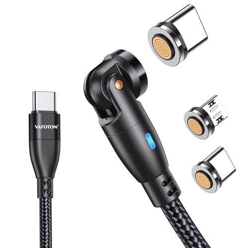 VAFOTON 9Pin USB C Magnet Ladekabel 2M, PD 60W Schnellladung Magnetisches Ladekabel, 540° Magnetkabel für Type C/Micro USB von VAFOTON