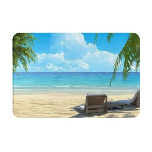 VAGILO Flanell-Fußmatte, Hawaii-Strand mit Palmen, 40,6 x 61 cm, leicht zu reinigen und langlebig, für alle Jahreszeiten, Küchenmatte, Badezimmer-Fußmatte, Outdoor-Matte, Indoor-Matte von VAGILO