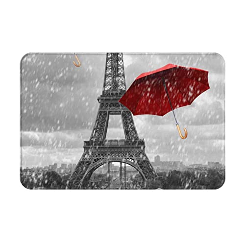 VAGILO Flanell-Fußmatte, Turm mit rotem Regenschirm, 40,6 x 61 cm, leicht zu reinigen und langlebig, für alle Jahreszeiten, Küchenmatte, Badezimmer-Fußmatte, Outdoor-Matte, Indoor-Matte von VAGILO