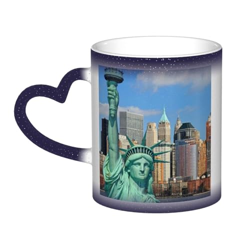 VAGILO Freiheitsstatue in NYC Farbwechsel-Tasse, wärmeempfindlich, thermisch reaktiv, aus Keramik und Porzellan, langlebige Qualität, stimmungsreflektierende magische Tasse von VAGILO