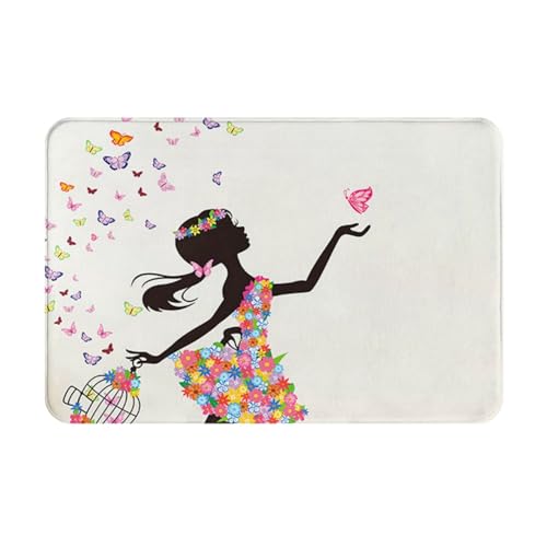 VAGILO Girl Dance Flanell-Fußmatte, Schmetterlingsmatte, 40,6 x 61 cm, leicht zu reinigen und langlebig, für alle Jahreszeiten, Küchenmatte, Badezimmer-Fußmatte, Outdoor-Matte, Indoor-Matte von VAGILO