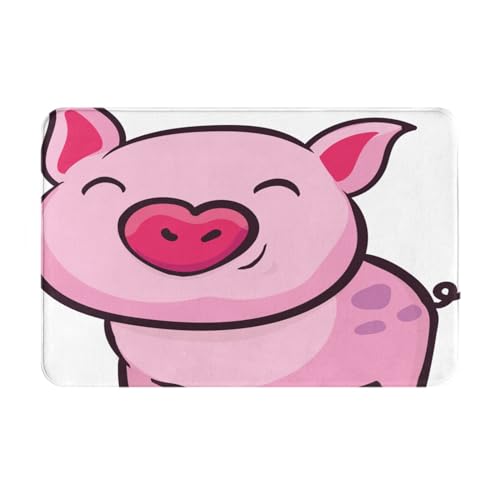 VAGILO Smile Pink Pig Flanell-Fußmatte, 40,6 x 61 cm, leicht zu reinigen und langlebig, Eingangsmatte für alle Jahreszeiten, Küchenmatte, Badezimmer-Fußmatte, Outdoor-Matte, Indoor-Matte von VAGILO