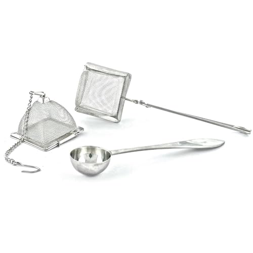 VAHDAM, Set aus 2 Teesieben und 1 Teelöffel, Edelstahl, Teesieb, Quadratisches Teesieb, dreieckiges Teesieb und Perfect Serve Teelöffel – langlebiger Teebereiter von VAHDAM