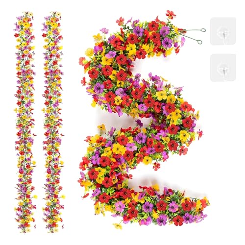 2 Stück Blumengirlande Künstlich 180cm Frühling Kunstblumen Girlande, Hängend Blumenranken Künstlich, Hochzeit Künstliche Blumengirlande Deko, Blumen Girlande für Außen Hochzeit Party Garten Wand Deko von VAIGU:OA