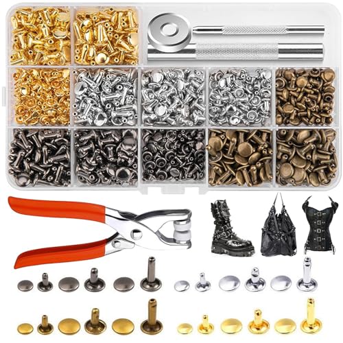 480 Set Leder Nieten Metallniete - Doppelkappe Hohlnieten mit Nietenzange Aufbewahrungsbox und Lochzange 12mm 8mm 6mm Ledernieten, Aufbewahrungsbox für DIY Lederhandwerk Kleidung Dekoration 4 Farben 480 Set Leder Nieten Metallniete - Doppelkappe Hohlnieten mit Nietenzange Aufbewahrungsbox und Lochzange 12mm 8mm 6mm Ledernieten, Aufbewahrungsbox für DIY Lederhandwerk Kleidung Dekoration 4 Farben von VAIGU:OA