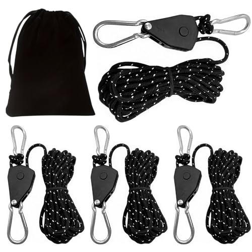 4Stk 4mm Reflektierend Abspannseile Seil mit Seilspanner, 4m Verstellbarer Seil Ratsche mit Haken Zeltschnur Grow Lampe Aufhänger Reflektierende Abspannseile für Sonnensegel Camping Schnur Wäscheleine von VAIGU:OA