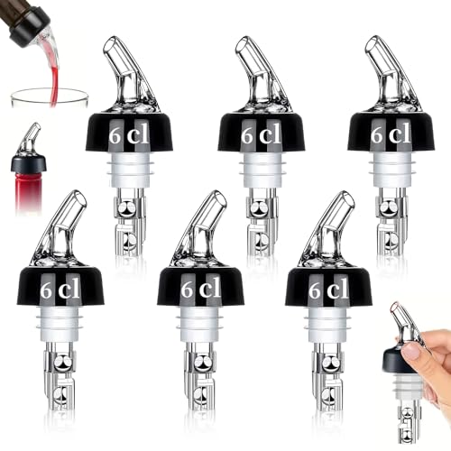 6 Stück Flaschenausgießer - 60ml Dosierausgießer Bar Portionierer, Spirituosen Dosierer Ausgießer Lecksicher Dosierhilfe, Automatische Messflaschenausgießer für Wine Cocktail Home Bar Getränke von VAIGU:OA