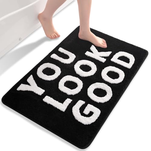 Badezimmerteppich Schwarz Weiß Badematten, Klein Badematte Rutschfest Waschbar Badteppich, Bath Mat Weiche Mikrofaser Duschvorleger Flauschig Badvorleger Absorbierende Badezimmer Matte Teppich 40x60cm von VAIGU:OA