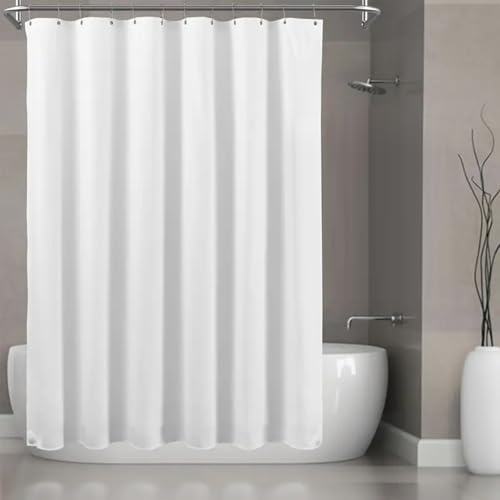Duschvorhang 180×200cm - Weiß Badevorhang Shower Curtain Polyester Textil Badewanne Vorhang Anti-Schimmel Wasserdichter Schnelltrocknend Waschbar für Badewanne ＆ Badewanne mit 12 Duschvorhangringe von VAIGU:OA