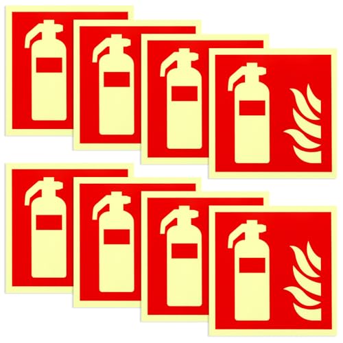 Feuerlöscher Schild - 8 Stück 15 * 15cm PVC Starker Selbstklebende Brandschutzschild Feuerlöscher Langnachleuchtend Aufkleber Sicherheitsmarkierung für Haus Büro Baustelle und Auto von VAIGU:OA