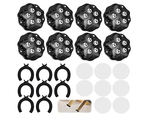 Klein Kugelrollen Schwerlast - 8 Stück Möbelrollen Flach Kugelrollen 360 Grad Drehbar Selbstklebendes 5 Stahlkugeln Rollenrad Schwarz mit Bremse und Klebefolie für Transport Kleine Möbel Küchengeräte von VAIGU:OA
