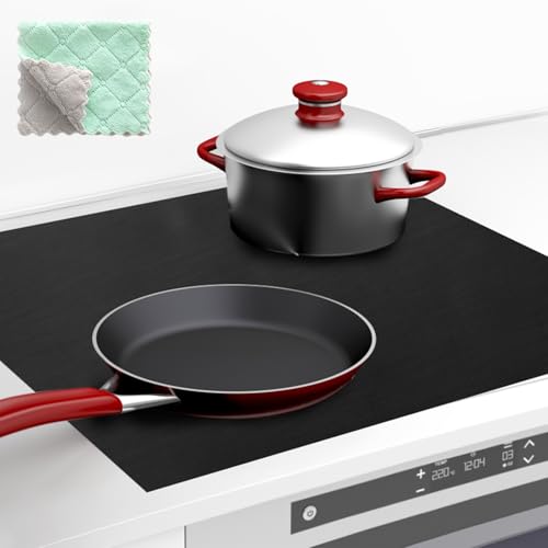 Silikon Induktionskochfeld Schutzmatte - 54*90CM Induction Cooker Silikonmatte, Matte Schwarz Multifunktionale Silikonmatte, HitzebestäNdiges Große Wärmeisolierte Pad mit einem Lappen für Induktionshe von VAIGU:OA