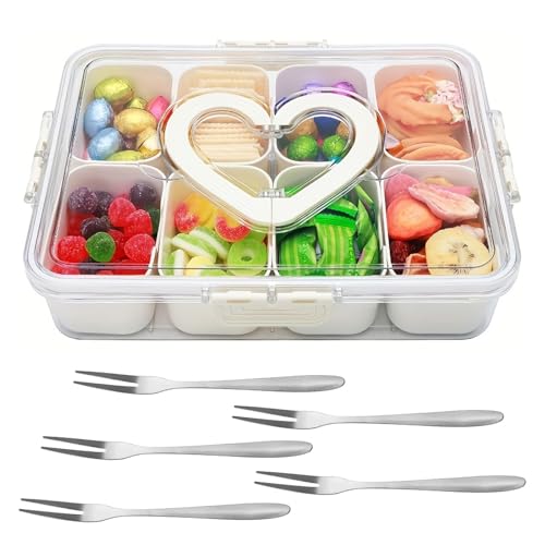 Snackbox mit 8 Fächern - Snackschale mit Deckel und Griff Unterteilte Servierplatten Snack Aufbewahrungsbox mit Griff Tragbar Snackbox Organizer für Süßigkeiten Obst Keksen Dessert Gemüse Nüsse von VAIGU:OA