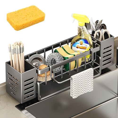 VAIGU:OA Spülbecken Organizer - Spüle Organizer mit Spültuchhalter und Aufbewahrungsbox, Sink&Spüle Organizer Schmal mit Automatisch Abflusspfanne, Kostenloser Schwammlappen Küchen-Upgrade (Grau VAIGU:OA Spülbecken Organizer - Spüle Organizer mit Spültuchhalter und Aufbewahrungsbox, Sink&Spüle Organizer Schmal mit Automatisch Abflusspfanne, Kostenloser Schwammlappen Küchen-Upgrade (Grau von VAIGU:OA