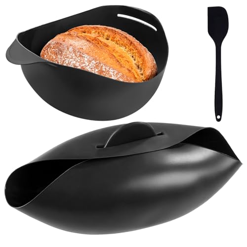 VAIGU:OA Brotbackform Silikon - 3 In 1 Brotbackform Antihaft Silikon Universalschale Oval 24,5 cm Zum Backen mit 1 Silikonspatel, Hitzebeständig bis 230 °C, Mischen Und DüNsten (schwarz) von VAIGU:OA