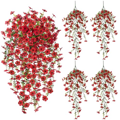 VAIGU:OA Kunstblumen Hängend 4 Stück Künstliche Hängepflanzen wie Echt 76cm Kunstblumen Outdoor Wetterfest Künstliche Blumen Pflanzen UV-Beständig für Draußen Garten Balkon Hochzeit Wohnzimmer (Rot) VAIGU:OA Kunstblumen Hängend 4 Stück Künstliche Hängepflanzen wie Echt 76cm Kunstblumen Outdoor Wetterfest Künstliche Blumen Pflanzen UV-Beständig für Draußen Garten Balkon Hochzeit Wohnzimmer (Rot) von VAIGU:OA