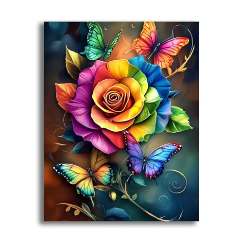 VAIIEYO 5D DIY Rose Diamond Painting, Diamant Painting Bilder Malerei Kits Schmetterling Blume, Malen Nach Zahlen Diamant Home Wand Decor Gemälde Kreuzstich Diamond Dekoration 30x40cm-1=71 von VAIIEYO