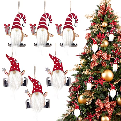 VAIIEYO 6 Stück Zwerg Plüsch Holz Ornament, aus Holz Weihnachten GNOME, Weihnachtsschmuck, Bürodekoration, Home Schaufenster, Kamin Weihnachtsbaum hängende Ornamente von VAIIEYO