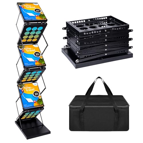 VAIIGO A4 Prospektständer Zeitschriftenständer Literaturhalter Tragbarer faltbarer Ausstellungsbuch Literatur Bodenaufsteller Broschüre Display Stand(6 Taschen, schwarz) von VAIIGO