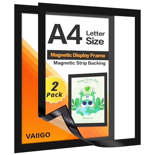 VAIIGO A4 Self Adhesive Magnetic Display Frame, Magnetic Paper Holder for License, Photos, Documents (2Pack, Black) von VAIIGO