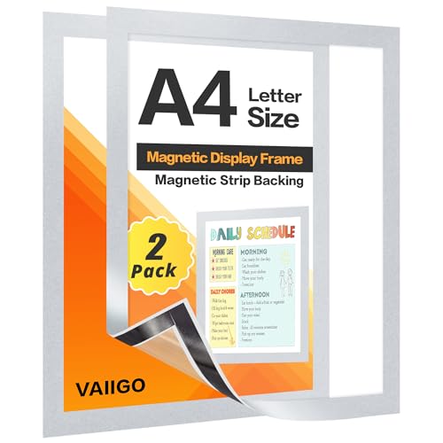 VAIIGO A4 Self Adhesive Magnetic Display Frame, Magnetic Paper Holder for License, Photos, Documents (2Pack, Silver) von VAIIGO