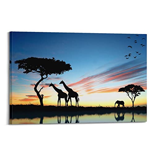VAIKANHAI Afrika Savana Landschaft Afrika Safari Poster für Schlafzimmer Ästhetik Bild Druck Leinwand Gemälde 30 x 45 cm Rahmenstil von VAIKANHAI