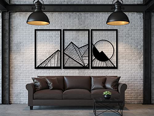 Berge Holzdekoration, Wandbild aus Holz, Wand deko in Schwarz Gold, 3D Bilder, Wandtatoo Home Wall Art Dekoration, Wandaufkleber, Moderne Deko, Bilder für Zuhause Büro Schlafzimmer, Wohnzimmer von VAILLA