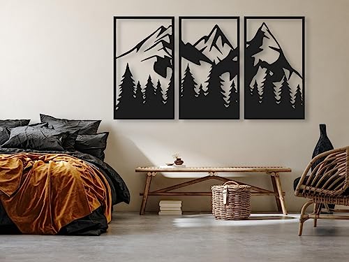 VAILLA Berge Holzdekoration, Wandbild aus Holz, Wand deko in Schwarz Gold, 3D Bilder, Wandtatoo Home Wall Art Dekoration, Wandaufkleber, Moderne, für Zuhause Büro Schlafzimmer, Wohnzimmer von VAILLA