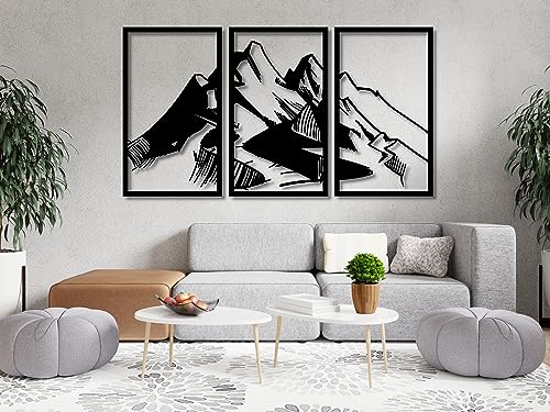 VAILLA Berge Wanddeko, Wandbild aus Holz, Wand deko in Schwarz Gold, 3D Bilder, Wandbilder Home Wall Art Dekoration, Wandaufkleber, Moderne Deko, Bilder für Zuhause Schlafzimmer, Wohnzimmer (Berge 22) von VAILLA
