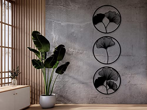 Bilder Ginkgo Blätter, Blumen Wandbild aus Holz, Wand deko in Schwarz, 3D, Wandtatoo Home Wall Art Dekoration, Wandaufkleber, Moderne Deko, Bilder für Zuhause Büro Schlafzimmer, Wohnzimmer und Küche von VAILLA