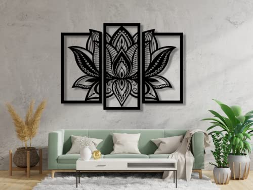 Lotusblume Bilder, Lotusblüte Wandbild aus Holz, Wand deko in Schwarz Gold, 3D, Wandtatoo Home Wall Art Dekoration, Wandaufkleber, Moderne Deko für Zuhause Büro Schlafzimmer, Wohnzimmer… von VAILLA