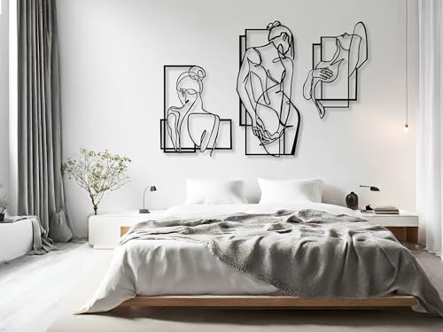 Sinnliche Kunst, 3er set Weiblicher Körper Line Art Wanddeko, Wandbild aus Holz, Wand deko in Schwarz, Home Wall Art Minimalistische Dekoration, Moderne Deko, Bilder für Schlafzimmer, Wohnzimmer von VAILLA