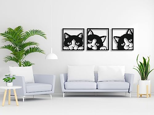 VAILLA® Katze Wanddeko aus Holz, Wand deko in Schwarz, Ornamente Wandkunst, Katze Wall Art Minimalistische Dekoration, 3D Bild, Moderne Deko, Bilder für Kinderzimmer, Wohnzimmer (Katzen 4) von VAILLA