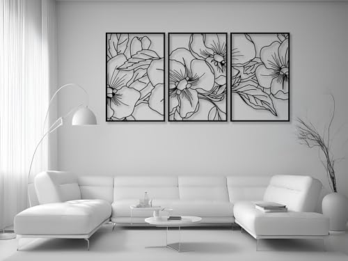 VAILLA ® 3er set Blumen Wanddeko, Blume Wanddekoration aus Holz, Wandbilder Home Dekoration, 3D Wall Art, Große Wand Deko, Bilder für Schlafzimmer, Wohnzimmer und Küche (Blumen 7) von VAILLA
