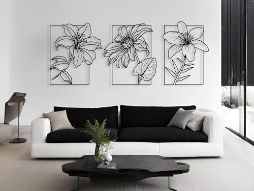 VAILLA ® 3er set Blumen Wanddeko, Blume Wanddekoration aus Holz, Wandbilder Home Dekoration, 3D Wall Art, Große Wand Deko, Bilder für Schlafzimmer, Wohnzimmer und Küche (Blumen 6) von VAILLA